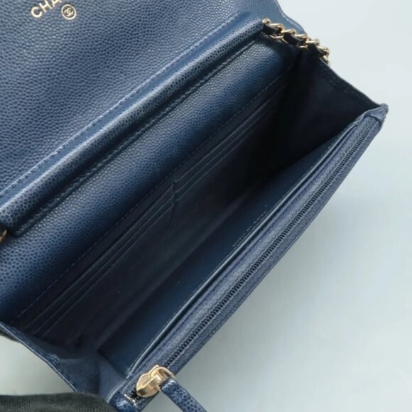 100% Authentic CHANEL Wallet on Chain Navy Leather Shoulder Bag - Picture 9 of 11